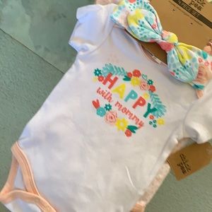 Chick Pea 💯% Cotton 3 Bodysuits + Headband 🧡🤍